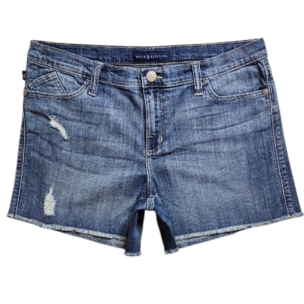Rock & Republic Hula Stretch Distressed Jean Shorts. Women's Plus Size W16x4.5L